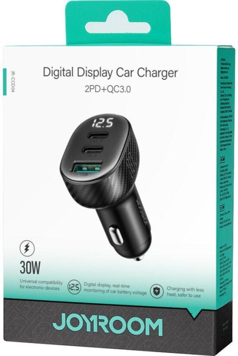 Ładowarka samochodowa Joyroom JR-CCD04 30W 4A 2x USB-C 1x USB-A PD QC 3.0 Ładowarka samochodowa Joyroom JR-CCD04 30W 4A 2x USB-C 1x USB-A PD QC 3.0