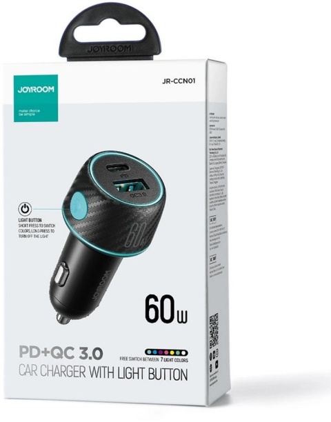 Ładowarka samochodowa Joyroom JR-CCN01 60W 3.0A PD 3.0 QC 3.0 1x USB-A 1x USB-C Ładowarka samochodowa Joyroom JR-CCN01 60W 3.0A PD 3.0 QC 3.0 1x USB-A 1x USB-C