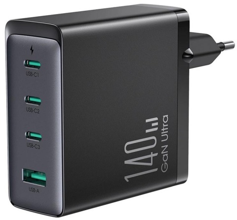 Ładowarka sieciowa Joyroom GaN Ultra JR-TCG05EU 140W PD 3.0 QC 3.0 3x USB-C 1x USB-A czarna + kabel Ładowarka sieciowa Joyroom GaN Ultra JR-TCG05EU 140W PD 3.0 QC 3.0 3x USB-C 1x USB-A czarna + kabel