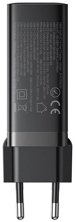 Ładowarka sieciowa Joyroom GaN Ultra JR-TCG05EU 140W PD 3.0 QC 3.0 3x USB-C 1x USB-A czarna + kabel Ładowarka sieciowa Joyroom GaN Ultra JR-TCG05EU 140W PD 3.0 QC 3.0 3x USB-C 1x USB-A czarna + kabel