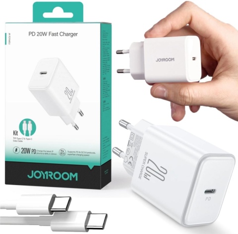 Ładowarka sieciowa Joyroom JR-TCF06 20W PD 3.0 QC 3.0 1x USB-C biała + kabel Ładowarka sieciowa Joyroom JR-TCF06 20W PD 3.0 QC 3.0 1x USB-C biała + kabel