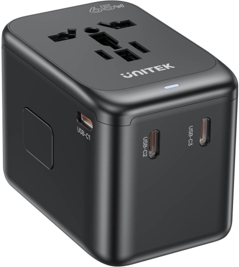 Unitek P1122ABK01 Ładowarka podróżna EU/US/UK/AUS PD 65 W Unitek P1122ABK01 Ładowarka podróżna EU/US/UK/AUS PD 65 W