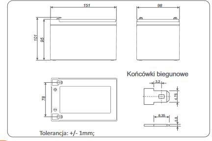 Akumulator AGM ALARMTEC serii BP 12V 12Ah Akumulator AGM ALARMTEC serii BP 12V 12Ah