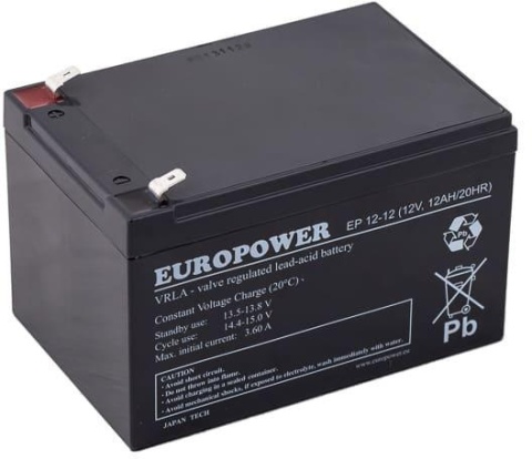 Akumulator AGM EUROPOWER serii EP 12V 12Ah (Żywotność 6-9 lat) Akumulator AGM EUROPOWER serii EP 12V 12Ah (Żywotność 6-9 lat)