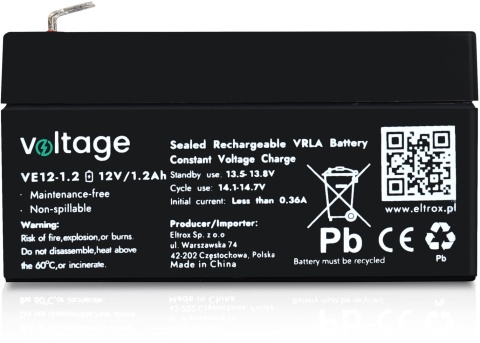 Akumulator AGM Voltage 12V 1,2Ah VE12-1.2 (Żywotność 6-9 lat) Akumulator AGM Voltage 12V 1,2Ah VE12-1.2 (Żywotność 6-9 lat)
