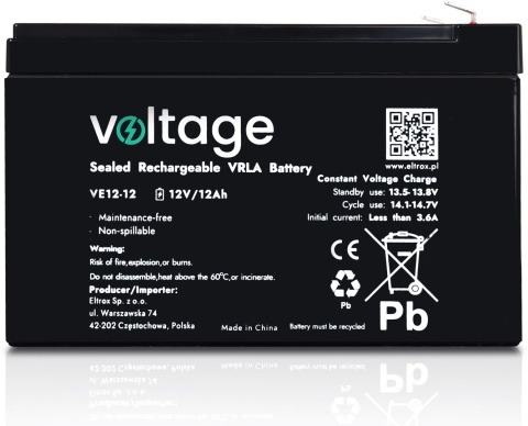 Akumulator AGM Voltage 12V 12Ah VE12-12 (Żywotność 6-9 lat) Akumulator AGM Voltage 12V 12Ah VE12-12 (Żywotność 6-9 lat)