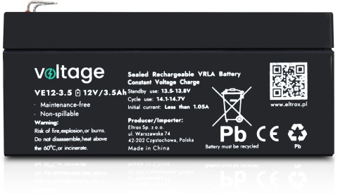 Akumulator AGM Voltage 12V 3,5Ah VE12-3.5 (Żywotność 6-9 lat) Akumulator AGM Voltage 12V 3,5Ah VE12-3.5 (Żywotność 6-9 lat)