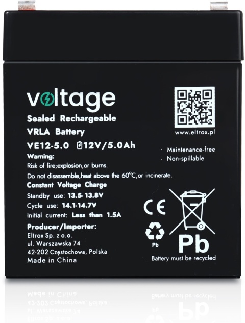 Akumulator AGM Voltage 12V 5Ah VE12-5.0 (Żywotność 6-9 lat) Akumulator AGM Voltage 12V 5Ah VE12-5.0 (Żywotność 6-9 lat)