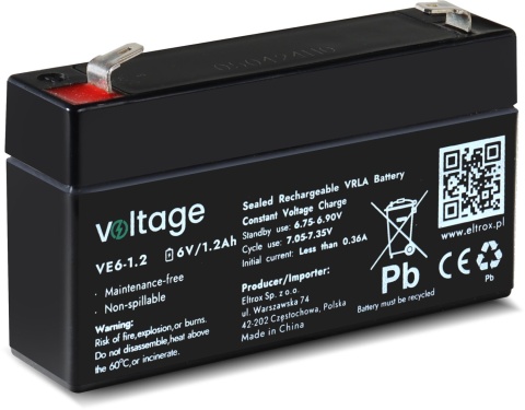Akumulator AGM Voltage 6V 1,2Ah VE6-1.2 (Żywotność 6-9 lat) Akumulator AGM Voltage 6V 1,2Ah VE6-1.2 (Żywotność 6-9 lat)