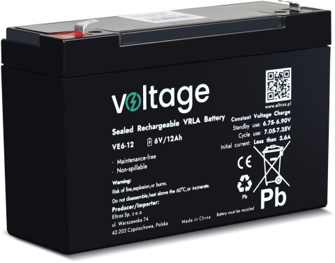 Akumulator AGM Voltage 6V 12Ah VE6-12 (Żywotność 6-9 lat) Akumulator AGM Voltage 6V 12Ah VE6-12 (Żywotność 6-9 lat)
