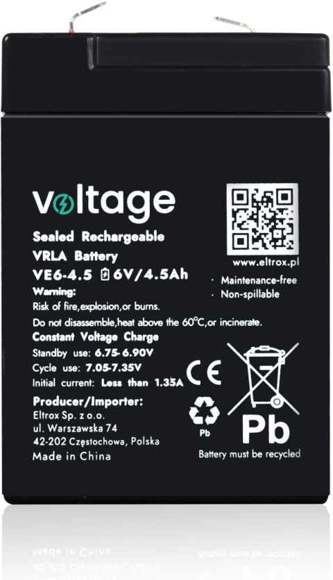 Akumulator AGM Voltage 6V 4,5Ah VE6-4.5 (Żywotność 6-9 lat) Akumulator AGM Voltage 6V 4,5Ah VE6-4.5 (Żywotność 6-9 lat)