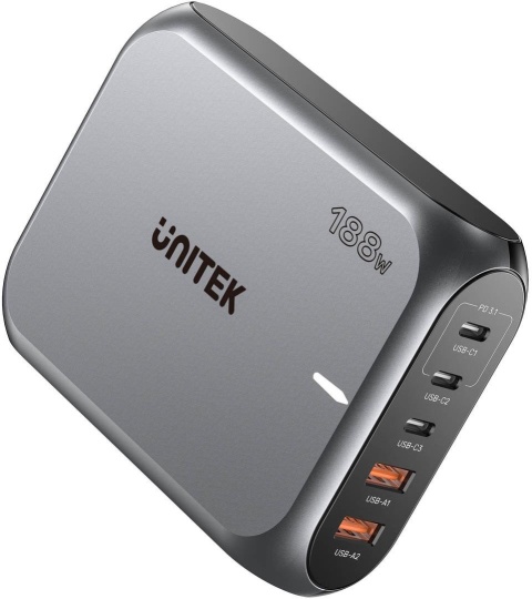 Ładowarka sieciowa Unitek 2xUSB-A 3xUSB-C GAN 188W Ładowarka sieciowa Unitek 2xUSB-A 3xUSB-C GAN 188W