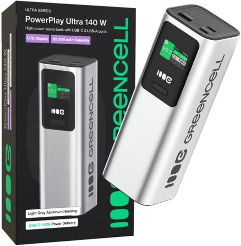 POWERBANK Greencell PowerPlay Ultra 25200mAh SZYBKIE ŁADOWANIE 140W 2x USB-C PD 1x USB-A POWERBANK Greencell PowerPlay Ultra 25200mAh SZYBKIE ŁADOWANIE 140W 2x USB-C PD 1x USB-A