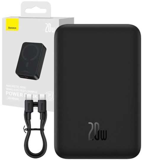 Powerbank Baseus Magnetic Mini PPCX150001 20000mAh 20W PD ŁADOWANIE INDUKCYJNE Qi USB-C KABEL USB-C Powerbank Baseus Magnetic Mini PPCX150001 20000mAh 20W PD ŁADOWANIE INDUKCYJNE Qi USB-C KABEL USB-C