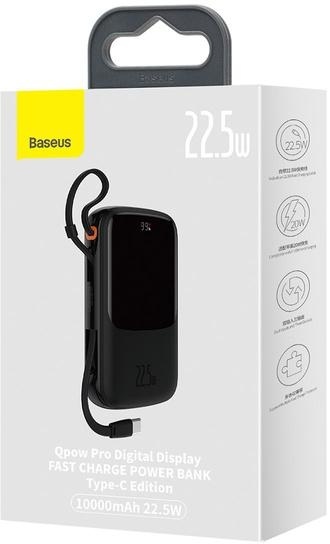 Powerbank Baseus Qpow Digital Display PPQD060101 10000mAh 22,5W PD QC 3.0 1x USB-A 2x USB-C + KABEL Powerbank Baseus Qpow Digital Display PPQD060101 10000mAh 22,5W PD QC 3.0 1x USB-A 2x USB-C + KABEL