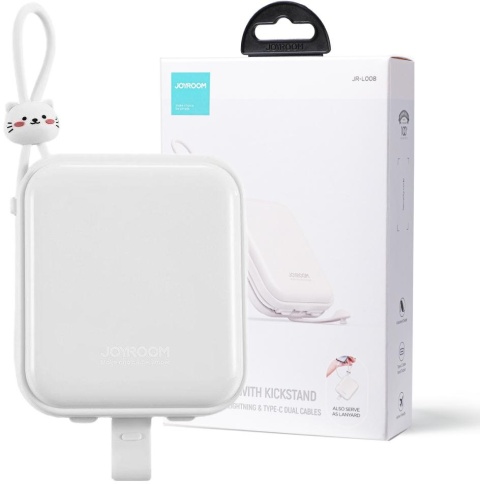 Powerbank Joyroom Cutie Series JR-L008 10000mAh 22.5W PD QC z kablami 1x USB-A 1x USB-C biały Powerbank Joyroom Cutie Series JR-L008 10000mAh 22.5W PD QC z kablami 1x USB-A 1x USB-C biały