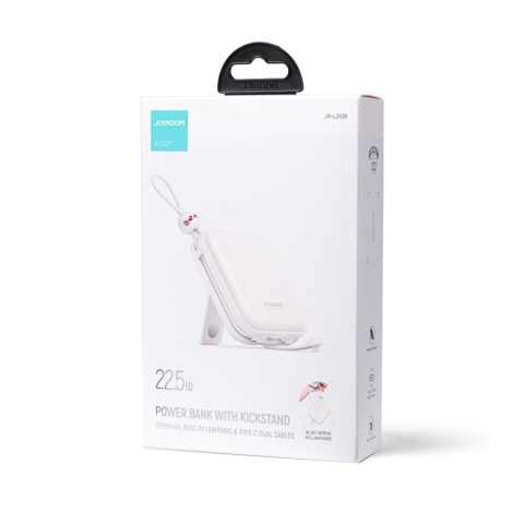 Powerbank Joyroom Cutie Series JR-L008 10000mAh 22.5W PD QC z kablami 1x USB-A 1x USB-C biały Powerbank Joyroom Cutie Series JR-L008 10000mAh 22.5W PD QC z kablami 1x USB-A 1x USB-C biały