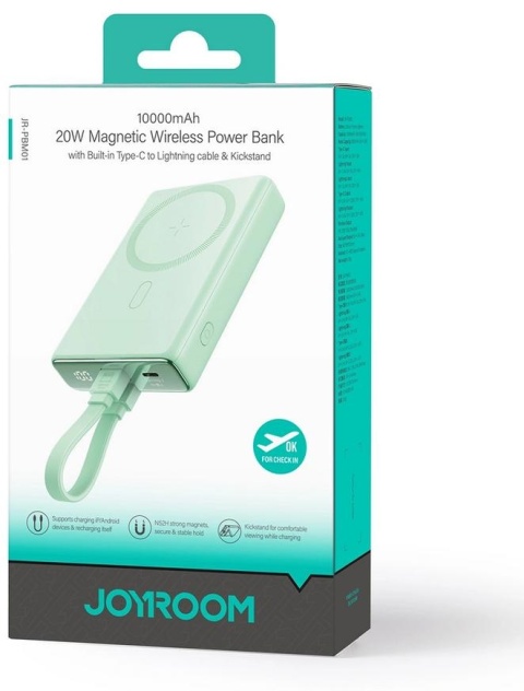 Powerbank Joyroom JR-PBM01 10000mAh 20W 1x USB-C 2x Lightning zielony + kabel Powerbank Joyroom JR-PBM01 10000mAh 20W 1x USB-C 2x Lightning zielony + kabel