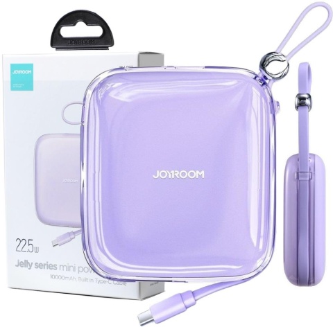 Powerbank Joyroom Jelly Series JR-L002 10000mAh 22.5W PD QC z kablem 1x USB-A 1x USB-C fioletowy Powerbank Joyroom Jelly Series JR-L002 10000mAh 22.5W PD QC z kablem 1x USB-A 1x USB-C fioletowy