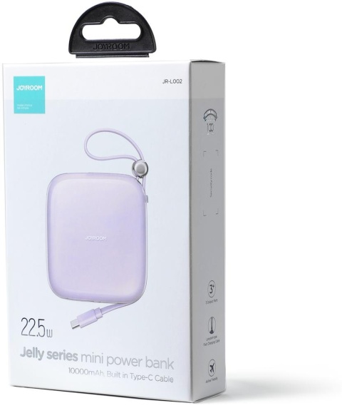 Powerbank Joyroom Jelly Series JR-L002 10000mAh 22.5W PD QC z kablem 1x USB-A 1x USB-C fioletowy Powerbank Joyroom Jelly Series JR-L002 10000mAh 22.5W PD QC z kablem 1x USB-A 1x USB-C fioletowy