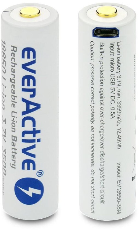 Akumulator 18650 Li-Ion 3,7V everActive 3500mAh (1 szt.) micro-USB z zabezpieczeniem Akumulator 18650 Li-Ion 3,7V everActive 3500mAh (1 szt.) micro-USB z zabezpieczeniem