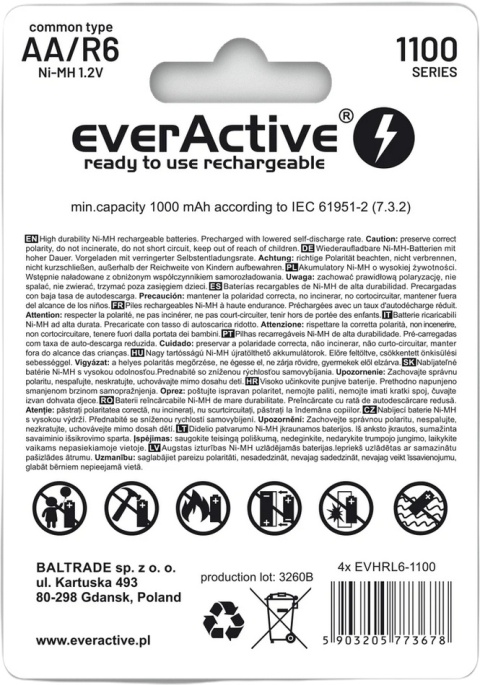 Akumulatorki AA / R06 Ni-MH everActive 1100mAh Infinity Line 3000 cykli (blister 4 szt.) Akumulatorki AA / R06 Ni-MH everActive 1100mAh Infinity Line 3000 cykli (blister 4 szt.)