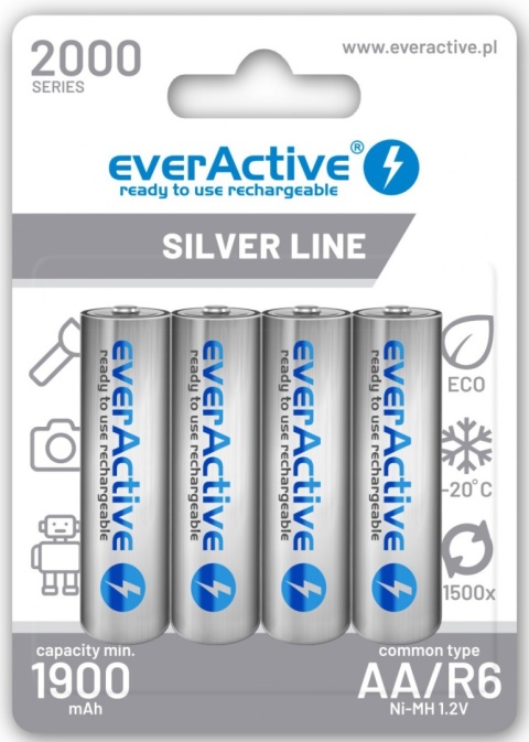Akumulatorki AA / R6 Ni-MH everActive 2000mAh Silver Line (box 4 szt.) Akumulatorki AA / R6 Ni-MH everActive 2000mAh Silver Line (box 4 szt.)