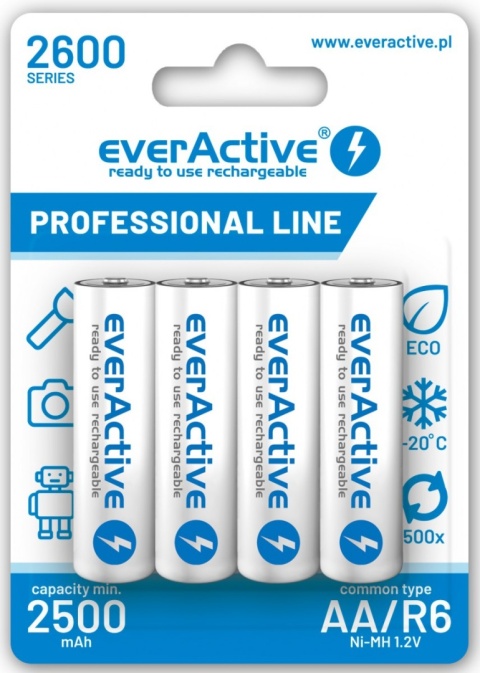 Akumulatorki AA / R6 Ni-MH everActive 2600mAh Professional Line (box 4 szt.) Akumulatorki AA / R6 Ni-MH everActive 2600mAh Professional Line (box 4 szt.)