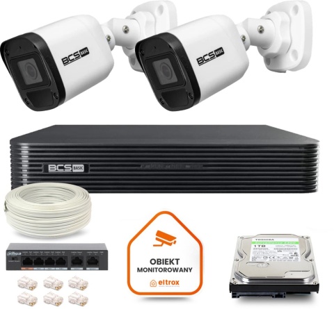 Zestaw monitoringu IP BCS Basic 2x Kamera BCS-B-TIP15FR3(2.0) Rejestrator z dyskiem 1TB Zestaw monitoringu IP BCS Basic 2x Kamera BCS-B-TIP15FR3(2.0) Rejestrator z dyskiem 1TB