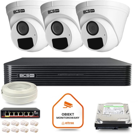 Zestaw monitoringu IP BCS Basic 3x Kamera BCS-B-EIP15FR3(2.0) Rejestrator z dyskiem 1TB Zestaw monitoringu IP BCS Basic 3x Kamera BCS-B-EIP15FR3(2.0) Rejestrator z dyskiem 1TB