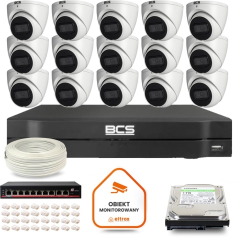 Zestaw monitoringu IP BCS Line 15x Kamera BCS-L-EIP14FSR3-AI1 Rejestrator z dyskiem 1TB Zestaw monitoringu IP BCS Line 15x Kamera BCS-L-EIP14FSR3-AI1 Rejestrator z dyskiem 1TB