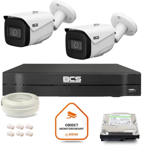Zestaw monitoringu IP BCS Line 2x Kamera BCS-L-TIP25FSR5-Ai1 Rejestrator z dyskiem 1TB Zestaw monitoringu IP BCS Line 2x Kamera BCS-L-TIP25FSR5-Ai1 Rejestrator z dyskiem 1TB