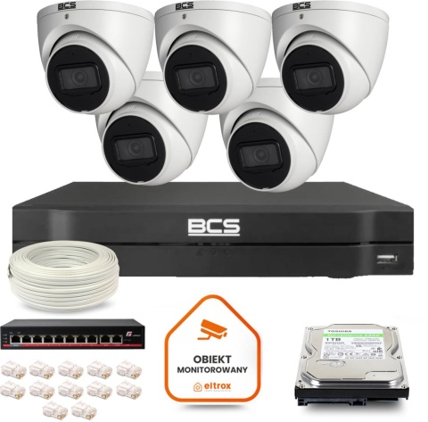 Zestaw monitoringu IP BCS Line 5x Kamera BCS-L-EIP14FSR3-AI1 Rejestrator z dyskiem 1TB Zestaw monitoringu IP BCS Line 5x Kamera BCS-L-EIP14FSR3-AI1 Rejestrator z dyskiem 1TB