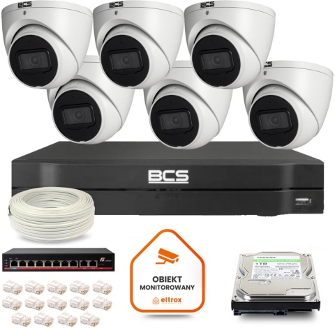 Zestaw monitoringu IP BCS Line 6x Kamera BCS-L-EIP14FSR3-AI1 Rejestrator z dyskiem 1TB Zestaw monitoringu IP BCS Line 6x Kamera BCS-L-EIP14FSR3-AI1 Rejestrator z dyskiem 1TB