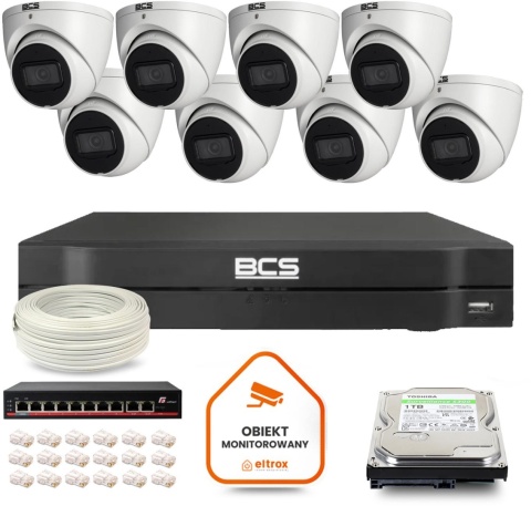 Zestaw monitoringu IP BCS Line 8x Kamera BCS-L-EIP14FSR3-AI1 Rejestrator z dyskiem 1TB Zestaw monitoringu IP BCS Line 8x Kamera BCS-L-EIP14FSR3-AI1 Rejestrator z dyskiem 1TB