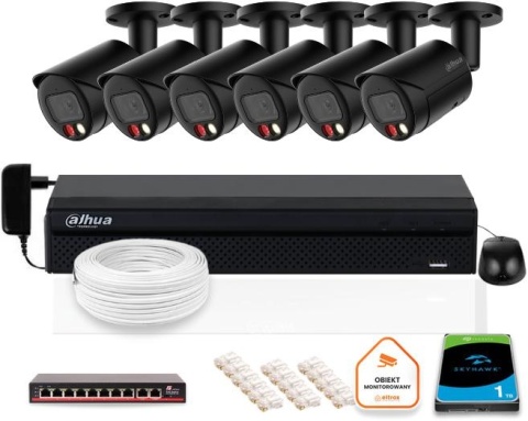 Zestaw monitoringu IP DAHUA 6x kamera IPC-HFW2849S-S-IL-0280B-BLACK 8MPX Zestaw monitoringu IP DAHUA 6x kamera IPC-HFW2849S-S-IL-0280B-BLACK 8MPX