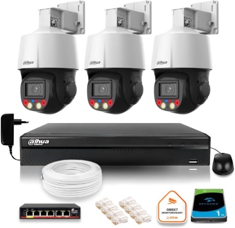 Zestaw monitoringu IP Dahua 3 kamery obrotowe 4MPx dysk 1TB Zestaw monitoringu IP Dahua 3 kamery obrotowe 4MPx dysk 1TB