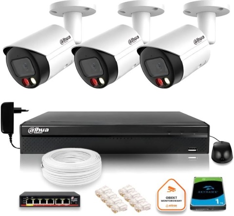 Zestaw monitoringu IP Dahua 8mpx 4K 3 kamery IPC-HFW2849S-S-IL z dyskiem 1TB Zestaw monitoringu IP Dahua 8mpx 4K 3 kamery IPC-HFW2849S-S-IL z dyskiem 1TB