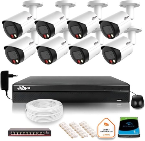 Zestaw monitoringu IP Dahua 8mpx 4K 8 kamer IPC-HFW2849S-S-IL z dyskiem 1TB Zestaw monitoringu IP Dahua 8mpx 4K 8 kamer IPC-HFW2849S-S-IL z dyskiem 1TB