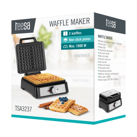 Gofrownica 2 gofry 1600W inox regulacja mocy Teesa