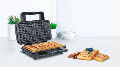 Gofrownica 2 gofry kwadraty 1000W Teesa duża moc nieprzywierająca powłoka