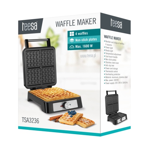Gofrownica 4 gofry 1600W inox regulacja mocy Teesa Gofrownica 4 gofry 1600W inox regulacja mocy Teesa