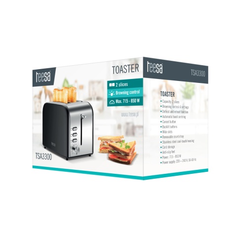 Toster Teesa 850W 2 tosty 6 ustawień tacka