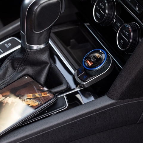 Transmiter FM Bluetooth USB-C AUX ładowarka PD QC