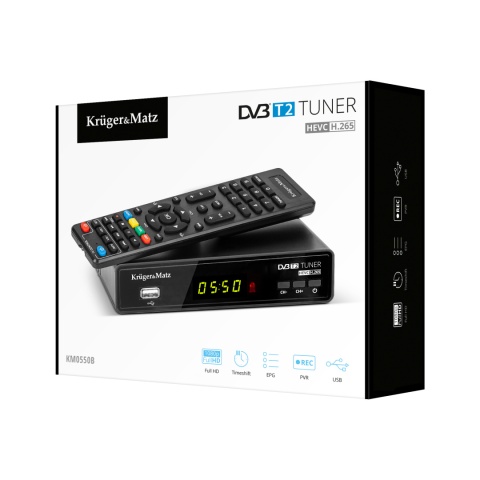 Tuner DVB-T2 KrugerMatz H.265 HEVC dekoder KM0550B Tuner DVB-T2 KrugerMatz H.265 HEVC dekoder KM0550B