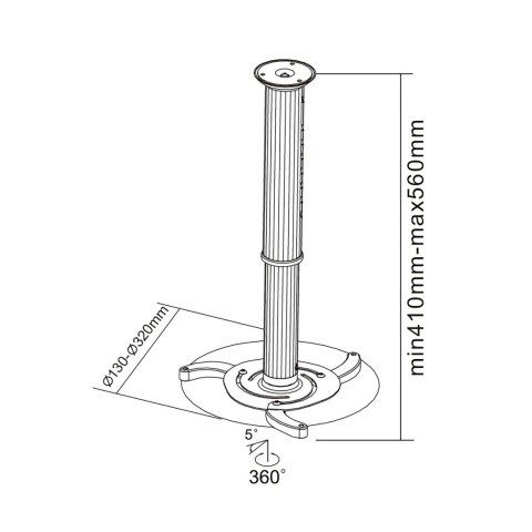 Uchwyt sufitowy do projektora aluminiowy regulowany 360° schowek na kable