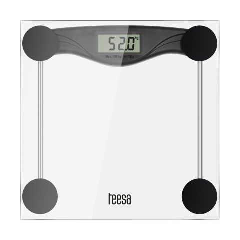 Waga łazienkowa Teesa LCD szklana dokładności do 0,1 kg max 180 kg