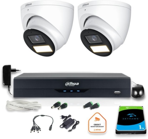 Zestaw monitoringu 4w1 Dahua 2 Kamery zewnętrzne FullHD z dyskiem 1TB Zestaw monitoringu 4w1 Dahua 2 Kamery zewnętrzne FullHD z dyskiem 1TB