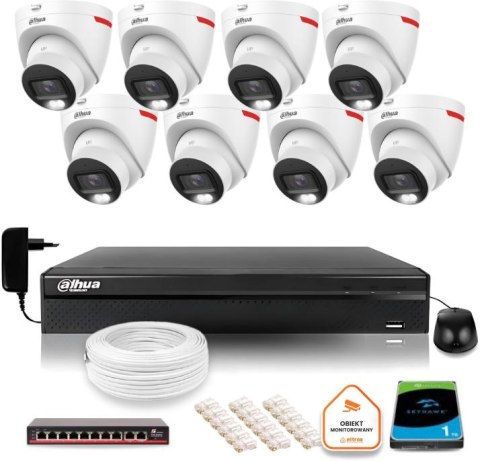 Zestaw monitoringu IP DAHUA 8 kamer zewnętrznych WizColor 2K 30m Zestaw monitoringu IP DAHUA 8 kamer zewnętrznych WizColor 2K 30m