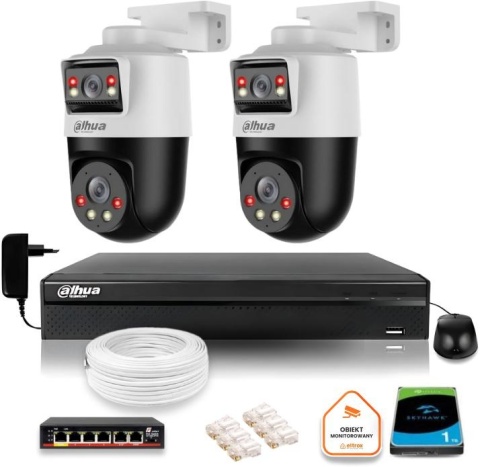 Zestaw monitoringu IP Dahua 2 kamery obrotowe 2MP+2MP z dyskiem 1TB Zestaw monitoringu IP Dahua 2 kamery obrotowe 2MP+2MP z dyskiem 1TB